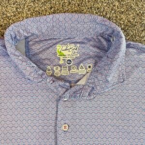 TailorByrd Polo Shirt Mens XL Blue Geometric Performance Stretch Golf Moisture